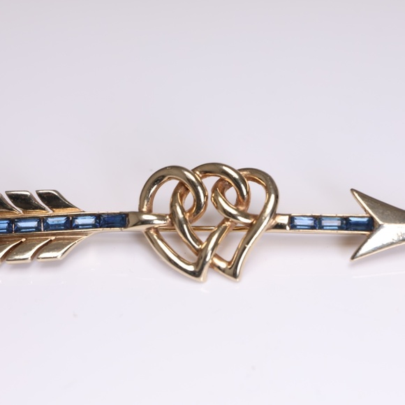 Marcel Boucher 1950's Blue Sapphire Double Heart And Arrow Brooch - Picture 3 of 6